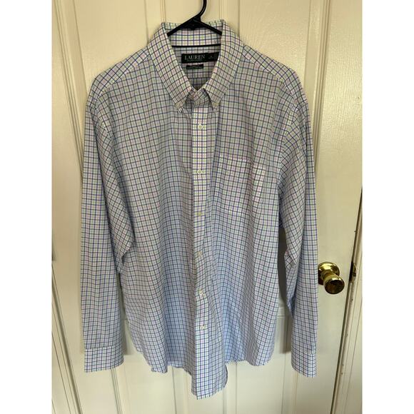 Lauren Ralph Lauren Classic Fit Pink/Blue/Green Plaid ButtonUp SIze 18 36/37 - Picture 1 of 3